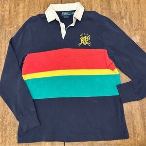 Ralph Lauren Colorful Striped Polo Rugby Shirt c.1990 Crest